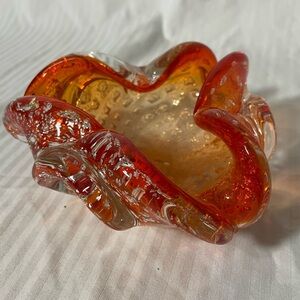 Adventurine Glass Bowl/ashtray in Vibrant Red and Orange and silver flakes